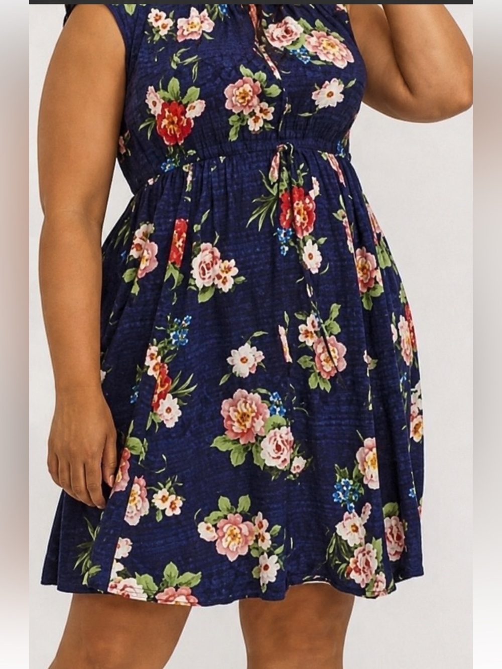 Torrid Floral Sleeveless Babydoll Tunic Dress Size 3 (3X) Plus Navy Blue Rayon